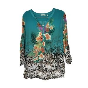 Soft Surroundings Tunic Top XL Petite Floral Semi Sheer